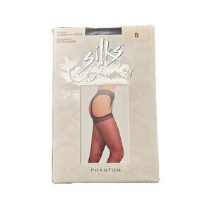 Vintage 1990s Silks Phantom Lingerie-Look Pantyhose Size B Black NOS Deadstock